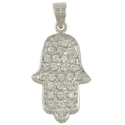 Rhodium Plated Zirconium Hamsa Pendant